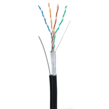 Кабель NETLAN F/UTP 4 пары, Кат.5e (Класс D), 100МГц, одножильный, BC (чистая медь), внешний, PE до -40C, с одножильным тросом, черный, 305м