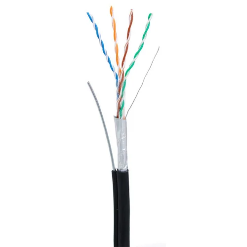 Кабель NETLAN F/UTP 4 пары, Кат.5e (Класс D), 100МГц, одножильный, BC (чистая медь), внешний, PE до -40C, с одножильным тросом, черный, 305м