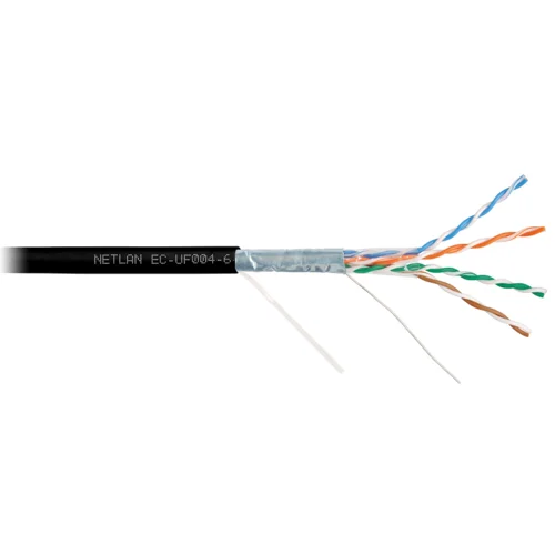 Кабель NETLAN F/UTP 4 пары, Кат.6 (Класс E), 250МГц, одножильный, BC (чистая медь), полиэтилен, внешний, до -40C, черный, 305м