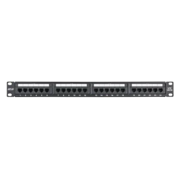 Коммутационная панель NETLAN 19", 1U, 24 порта, Кат.5e (Класс D), 100МГц, RJ45/8P8C, 110/KRONE, T568A/B, неэкранированная, черная
