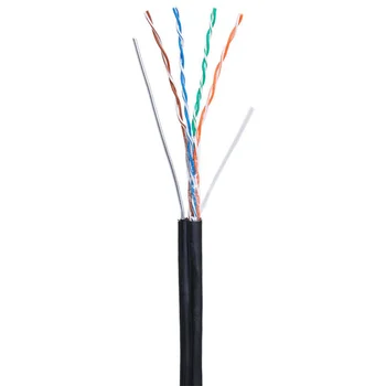 Кабель NETLAN U/UTP 4 пары, Кат.5e (Класс D), 100МГц, одножильный, BC (чистая медь), внешний, PE до -40C, с одножильным тросом, черный, 305м