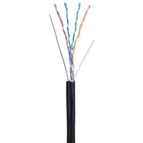 Кабель NETLAN U/UTP 4 пары, Кат.5e (Класс D), 100МГц, одножильный, BC (чистая медь), внешний, PE до -40C, с одножильным тросом, черный, 305м