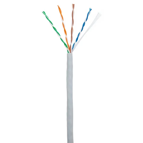 Кабель NETLAN U/UTP 4 пары, Кат.5e (Класс D), 100МГц, одножильный, BC (чистая медь), внутренний, PVC нг(B), серый, 100м