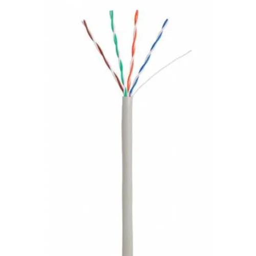 Кабель NETLAN U/UTP 4 пары, Кат.5e (Класс D), 100МГц, одножильный, BC (чистая медь), внутренний, PVC нг(B), серый, 305м