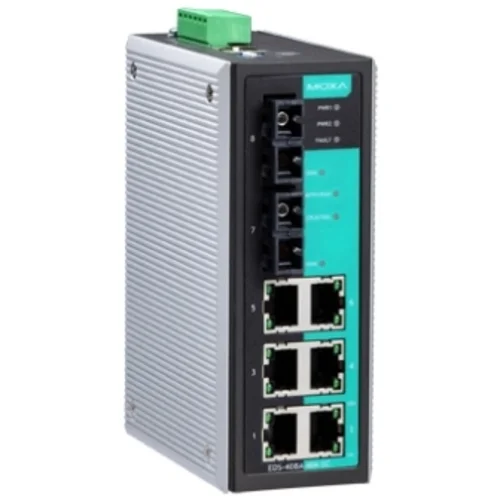 EDS-408A-SS-SC, Коммутатор 6 x 10/100BaseTX, 2 x 100BaseFX (одномодовое оптоволокно) с базовыми функциями управления, MOXA