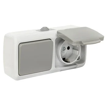 Блок ОП розетка 1-м 16А с заземл. с крышкой+выключатель 1-кл. Мурманск IP54 сер. EKF EFRV16-050-30-5