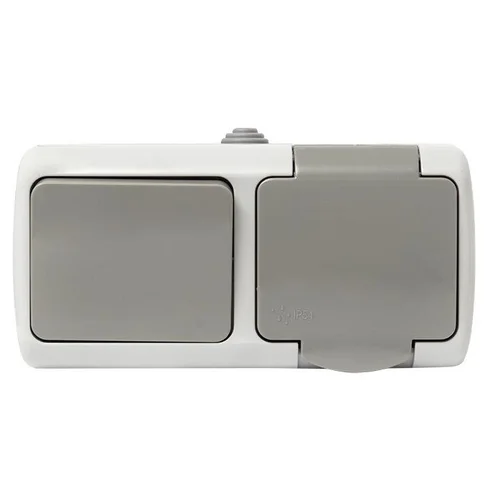 Блок ОП розетка 1-м 16А с заземл. с крышкой+выключатель 1-кл. Мурманск IP54 сер. EKF EFRV16-050-30-5