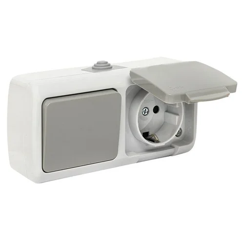 Блок ОП розетка 1-м 16А с заземл. с крышкой+выключатель 1-кл. Мурманск IP54 сер. EKF EFRV16-050-30-5