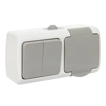 Блок ОП розетка 1-м 16А с заземл. с крышкой+выключатель 2-кл. Мурманск IP54 сер. EKF EFRV16-052-30-5