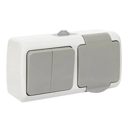 Блок ОП розетка 1-м 16А с заземл. с крышкой+выключатель 2-кл. Мурманск IP54 сер. EKF EFRV16-052-30-5