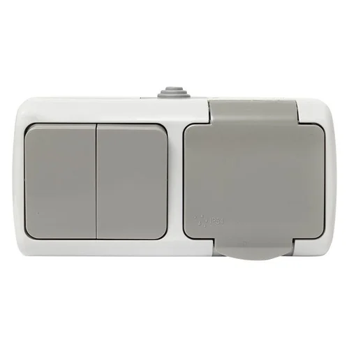 Блок ОП розетка 1-м 16А с заземл. с крышкой+выключатель 2-кл. Мурманск IP54 сер. EKF EFRV16-052-30-5