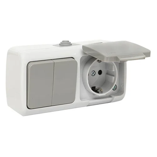 Блок ОП розетка 1-м 16А с заземл. с крышкой+выключатель 2-кл. Мурманск IP54 сер. EKF EFRV16-052-30-5