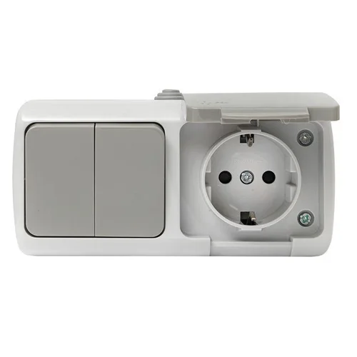 Блок ОП розетка 1-м 16А с заземл. с крышкой+выключатель 2-кл. Мурманск IP54 сер. EKF EFRV16-052-30-5