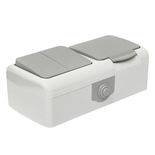 Блок ОП розетка 1-м 16А с заземл. с крышкой+выключатель 2-кл. Мурманск IP54 сер. EKF EFRV16-052-30-5