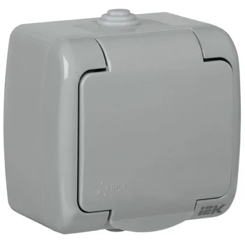 Розетка 1-м ОП Aquatic РСш12-2-А 16А IP54 с заземл. с крышкой сер. IEK ERA12-K03-16-54