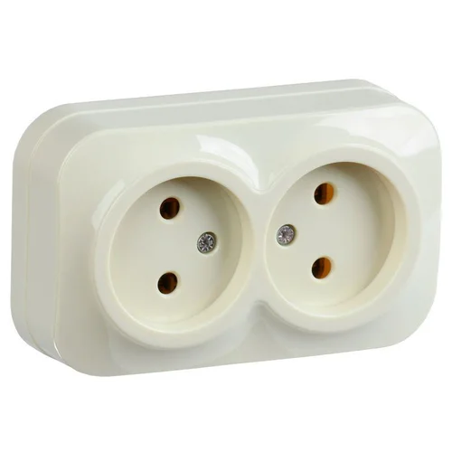 Розетка 2-м ОП GLORY РС22-2-ХК 10А без заземл. крем. IEK ERH20-K33-10