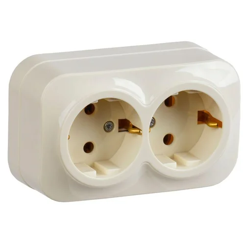 Розетка 2-м ОП GLORY РС22-3-ХК 16А с заземл. крем. IEK ERH21-K33-16