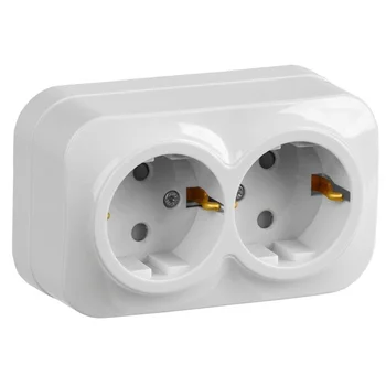 Розетка 2-м ОП GLORY РСш22-3-ХБ 16А с заземл. защ. шторки бел. IEK ERH24-K01-16