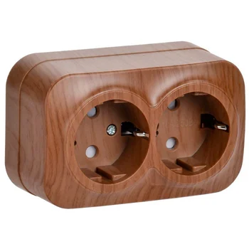 Розетка 2-м ОП GLORY РСш22-3-ХД 16А с заземл. защ. шторки дуб IEK ERH24-K24-16