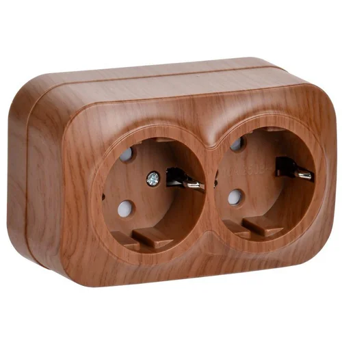 Розетка 2-м ОП GLORY РСш22-3-ХД 16А с заземл. защ. шторки дуб IEK ERH24-K24-16