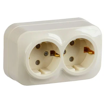Розетка 2-м ОП GLORY РСш22-3-ХК 16А с заземл. защ. шторки крем. IEK ERH24-K33-16