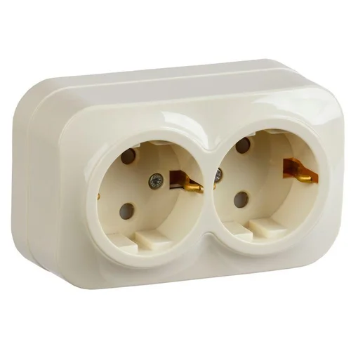 Розетка 2-м ОП GLORY РСш22-3-ХК 16А с заземл. защ. шторки крем. IEK ERH24-K33-16