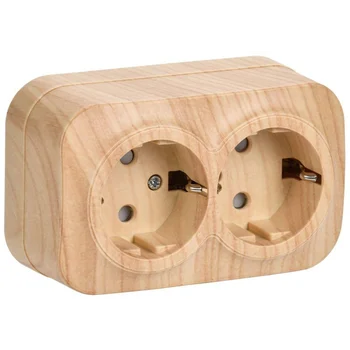 Розетка 2-м ОП GLORY РСш22-3-ХС 16А с заземл. защ. шторки сосна IEK ERH24-K34-16