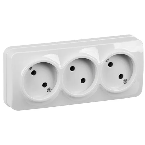 Розетка 3-м ОП GLORY РС23-2-ХБ 10А без заземл. бел. IEK ERH30-K01-10