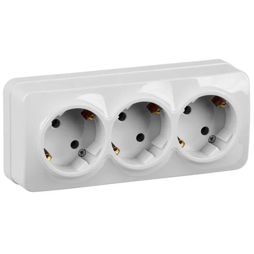 Розетка 3-м ОП GLORY РС23-3-ХБ 16А с заземл. бел. IEK ERH31-K01-16