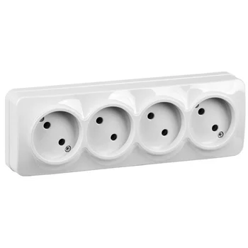 Розетка 4-м ОП GLORY РС24-2-ХБ 10А без заземл. бел. IEK ERH40-K01-10