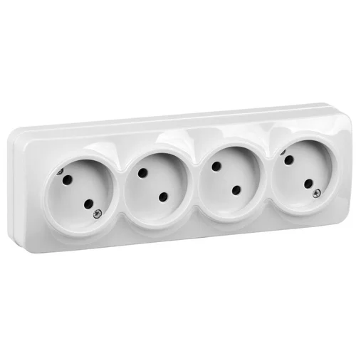 Розетка 4-м ОП GLORY РС24-2-ХБ 10А без заземл. бел. IEK ERH40-K01-10