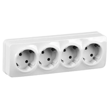 Розетка 4-м ОП GLORY РС24-3-ХБ 16А с заземл. бел. IEK ERH41-K01-16