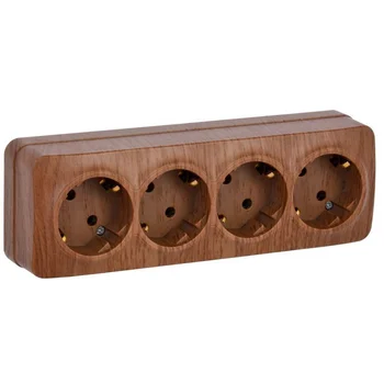 Розетка 4-м ОП GLORY РС24-3-ХД 16А с заземл. дуб IEK ERH41-K24-16