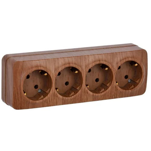 Розетка 4-м ОП GLORY РС24-3-ХД 16А с заземл. дуб IEK ERH41-K24-16