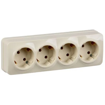 Розетка 4-м ОП GLORY РС24-3-ХК 16А с заземл. крем. IEK ERH41-K33-16