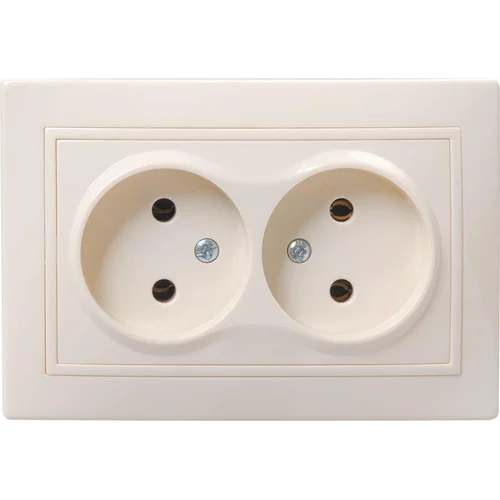 Розетка 2-м СП Кварта 10А IP20 без заземл. без защ. шторок крем. IEK ERK23-K33-10-DM