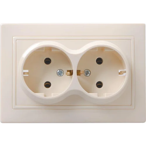 Розетка 2-м СП Кварта РС12-3-ККм 16А IP20 с заземл. без защ. шторок крем. IEK ERK24-K33-16-DM