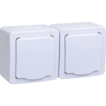 Розетка 2-м ОП Гермес Plus РСб22-3-ГПБб 16А IP54 с заземл. с крышкой бел. IEK ERMP22-K01-16-54-EC