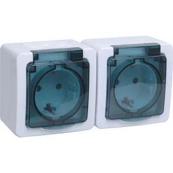 Розетка 2-м ОП Гермес Plus РСб22-3-ГПБд 16А IP54 с заземл. с дым. крышкой бел. IEK ERMP22-K03-16-54-