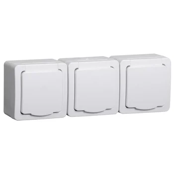 Розетка 3-м ОП Гермес Plus РСб23-3-ГПБб 16А IP54 с заземл. с крышкой бел. IEK ERMP32-K01-16-54-EC