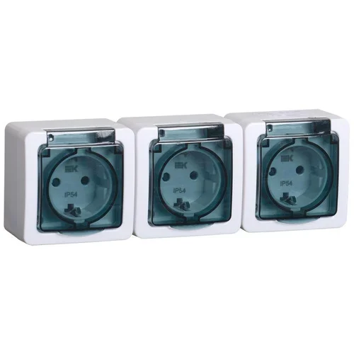 Розетка 3-м ОП Гермес Plus РСб23-3-ГПБд 16А IP54 с заземл. с дым. крышкой бел. IEK ERMP32-K03-16-54-