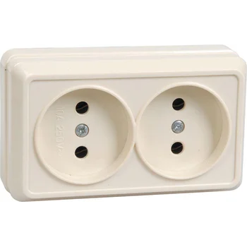 Розетка 2-м ОП Октава 10А IP20 без заземл. крем. IEK ERO20-K33-10-DC