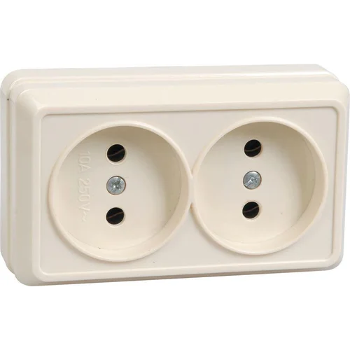 Розетка 2-м ОП Октава 10А IP20 без заземл. крем. IEK ERO20-K33-10-DC