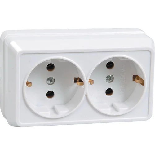 Розетка 2-м ОП Октава РС22-3-ОБ 16А IP20 с заземл. бел. IEK ERO21-K01-16-DC