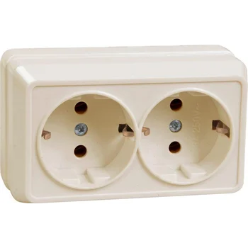 Розетка 2-м ОП Октава РС22-3-ОКм 16А IP20 с заземл. крем. IEK ERO21-K33-16-DC