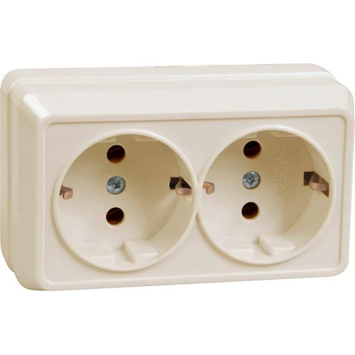 Розетка 2-м ОП Октава РС22-3-ОКм 16А IP20 с заземл. крем. IEK ERO21-K33-16-DC