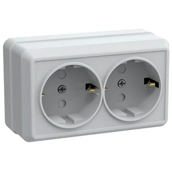 Розетка 2-м ОП Октава РСш22-3-ОБ 16А IP20 с заземл. защ. шторки бел. IEK ERO24-K01-16-DC