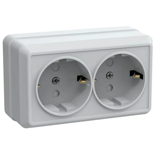 Розетка 2-м ОП Октава РСш22-3-ОБ 16А IP20 с заземл. защ. шторки бел. IEK ERO24-K01-16-DC