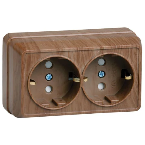 Розетка 2-м ОП Октава РСш22-3-ОД 16А IP20 с заземл. защ. шторки дуб IEK ERO24-K04-16-DC