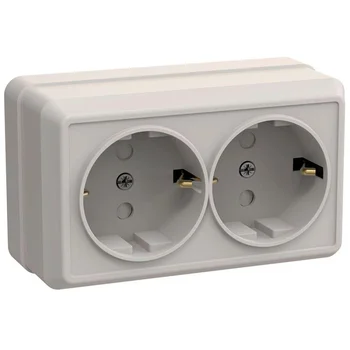 Розетка 2-м ОП Октава РСш22-3-ОКм 16А IP20 с заземл. защ. шторки крем. IEK ERO24-K33-16-DC